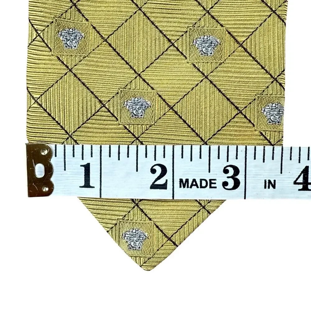 VERSACE 100% Silk Neck‎ Tie Gold Geometric Medusa Head Logo 90s Vintage 59L